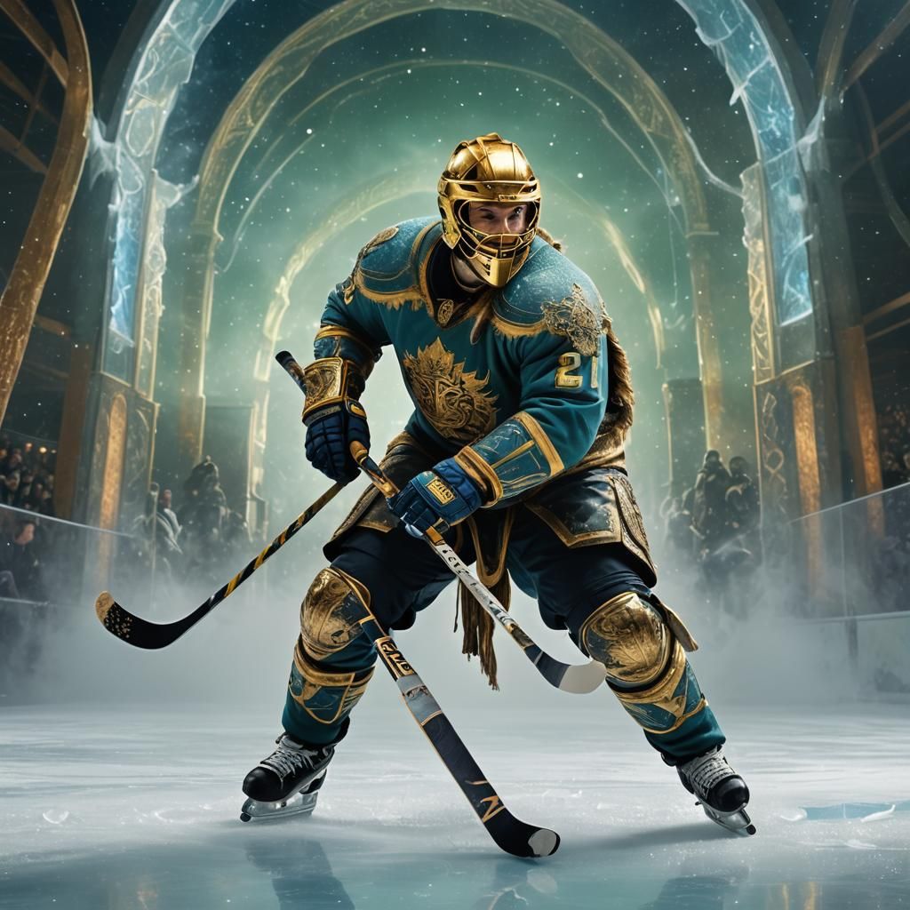Ethereal Hockey Player on Icy Rink in Fantasy Style