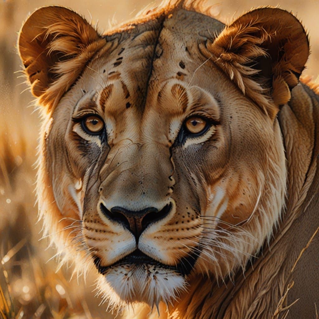 Ethereal Lioness Portrait in Impressionist Style