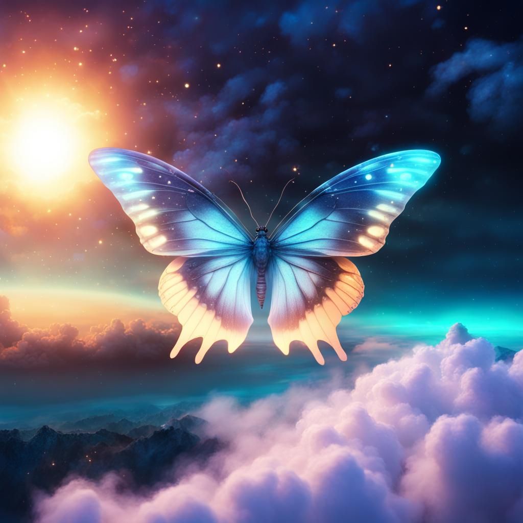 Glowing Butterfly in Night Sky: Fantasy Concept Art