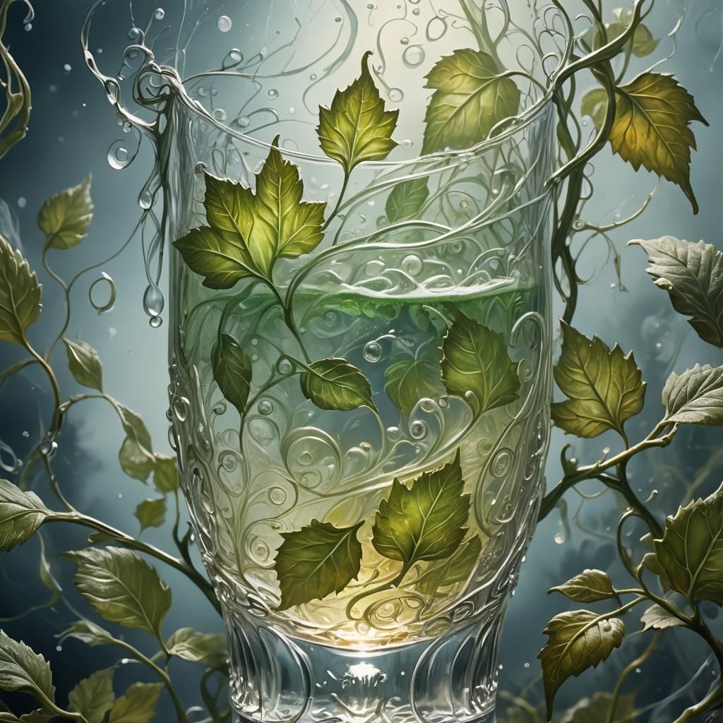 Glowing Transparent Beer in Ornate Glass, Surreal Oil Painti...