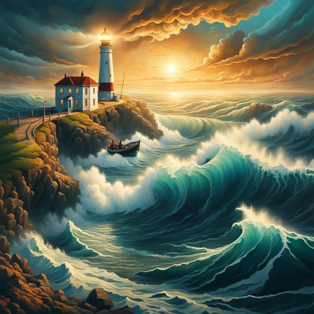 Surreal Ocean Foot with Lighthouse, Dali-esque Art