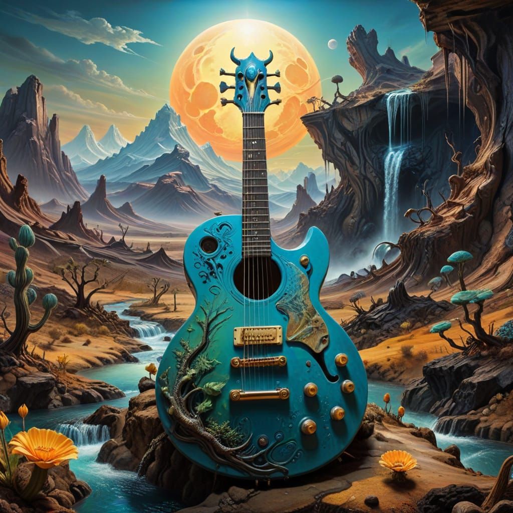 Surreal Electric Guitar with Alien Landscape, Salvador Dali ...