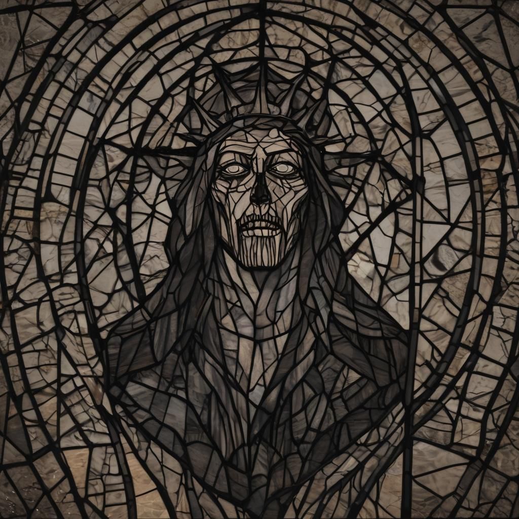 Grimdark Scene in Stained Glass Style