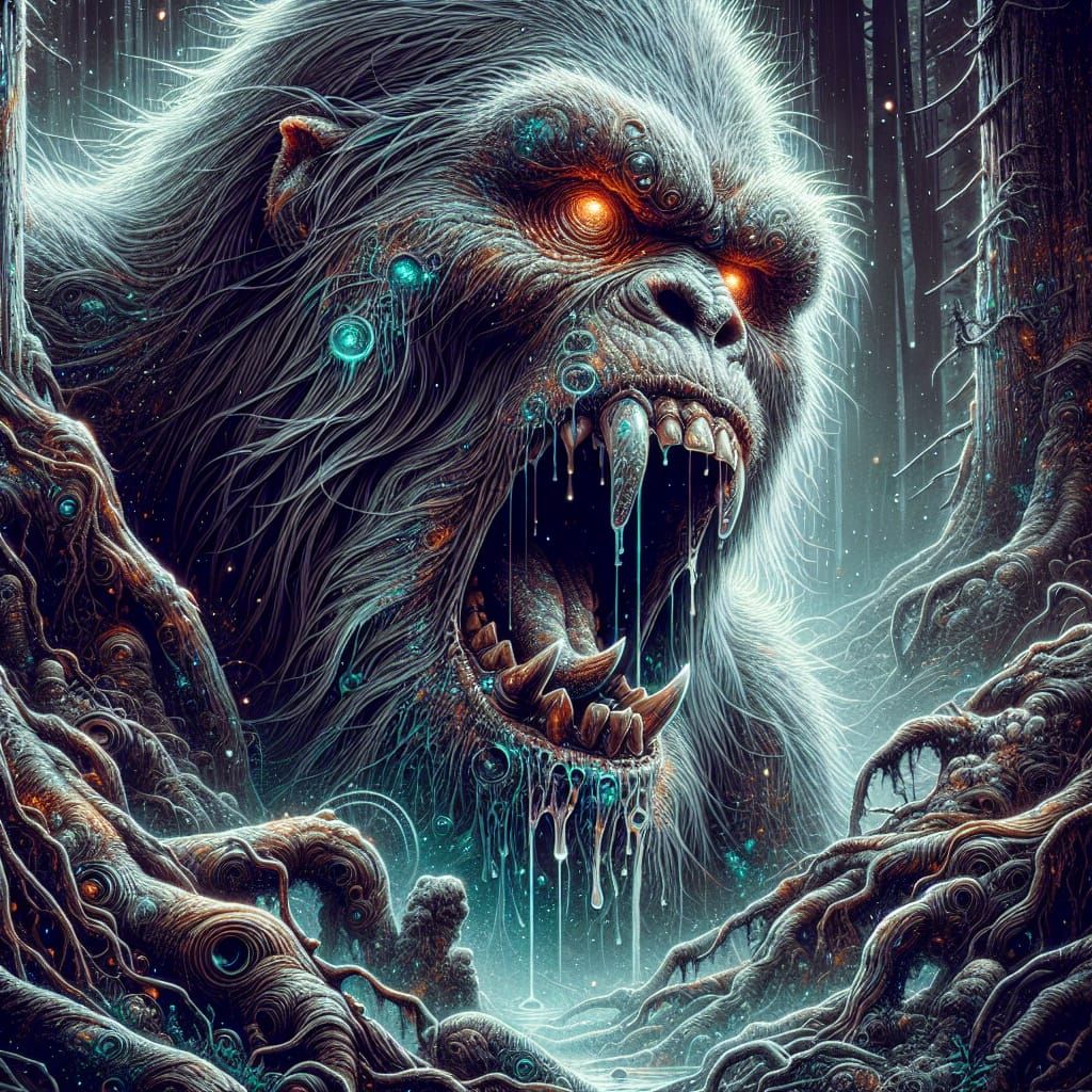 Sasquatch Screaming in a Creepy Forest