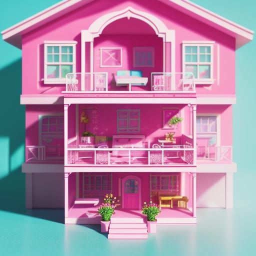 Barbie Dreamhouse Architecture in Vibrant Digital Art