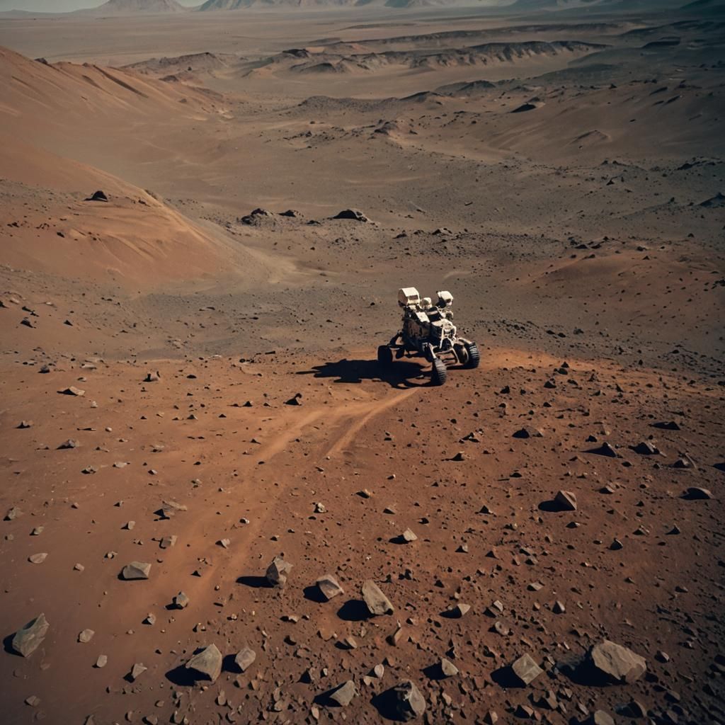 Dramatic Cinematic Still of Mars with Film Grain