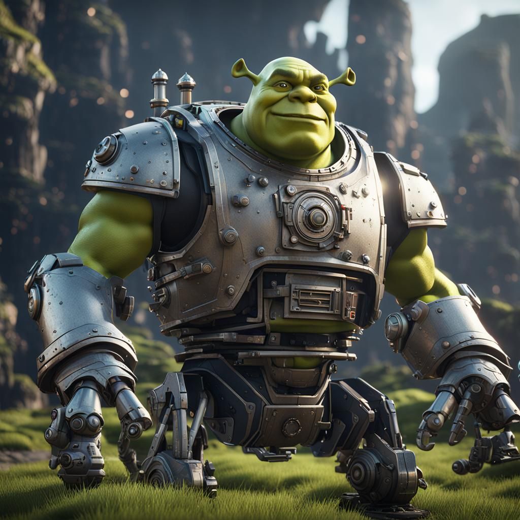 Futuristic Sci-Fi Shrek with Intricate Mech Details