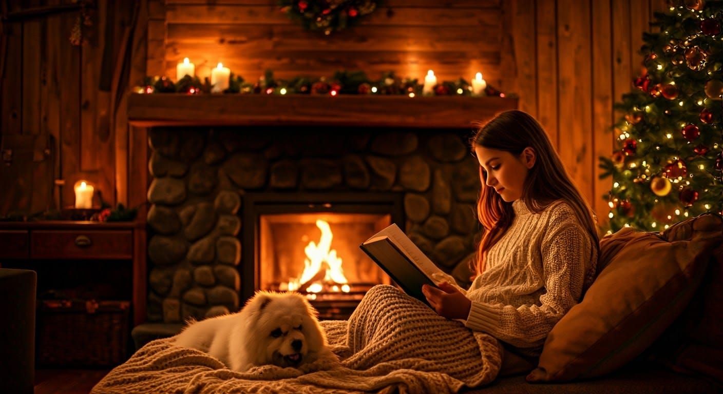 Cozy Christmas Cabin Scene in Disney Animation Style