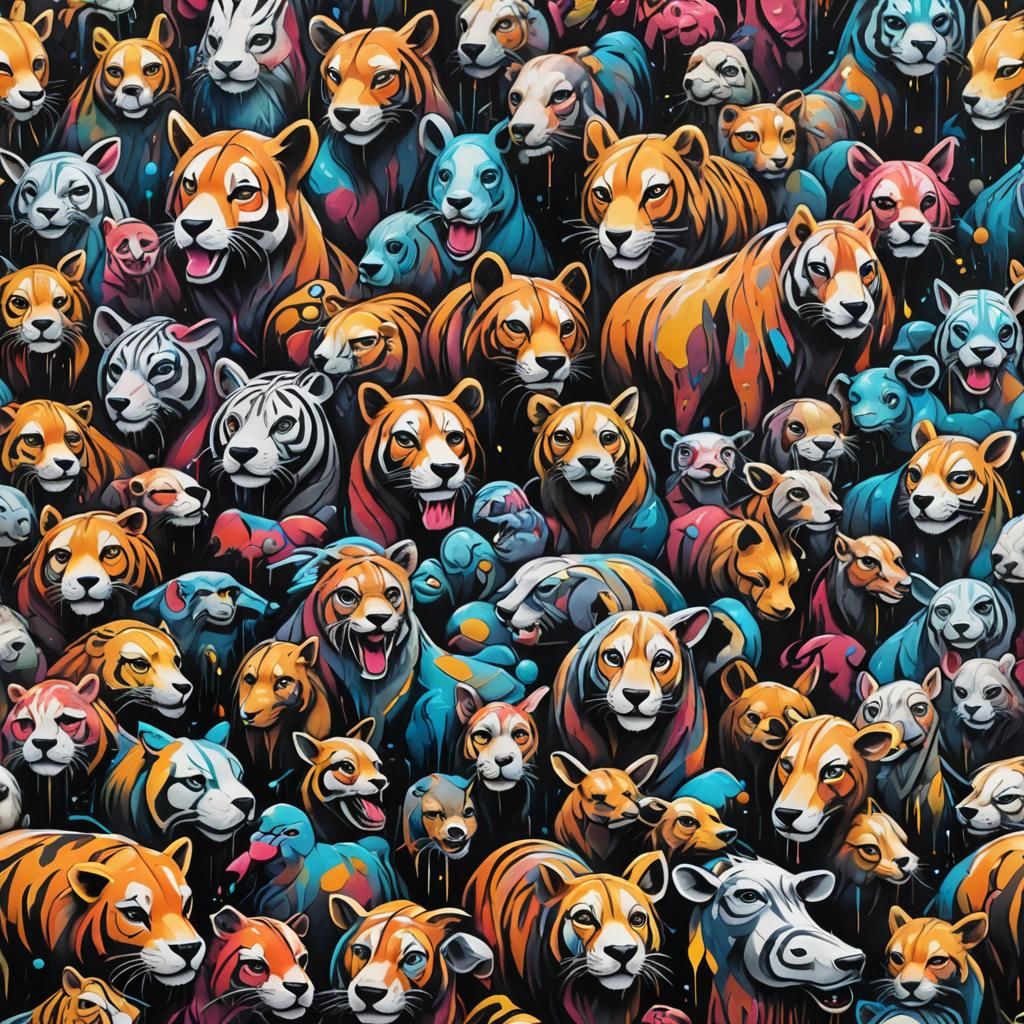 Colorful Graffiti Animals in Splash Art Style