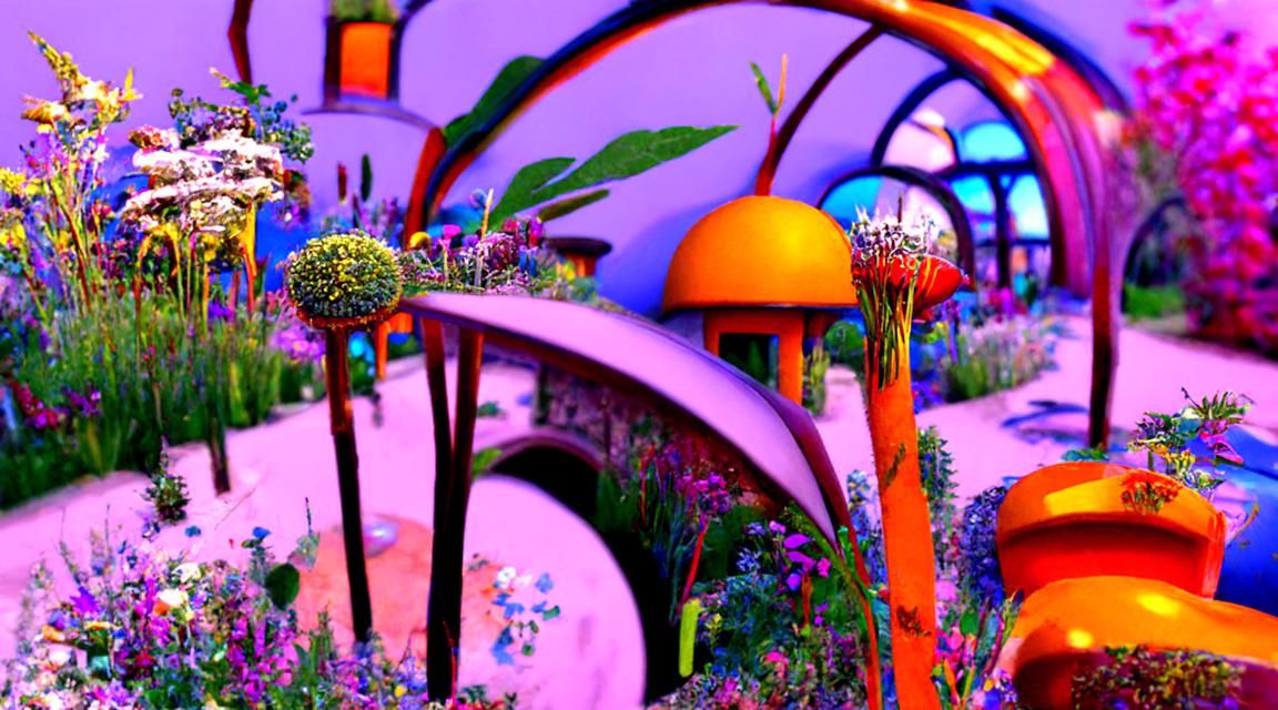 Hyperdetailed Wild Garden in Volumetric Lighting, 3D Render