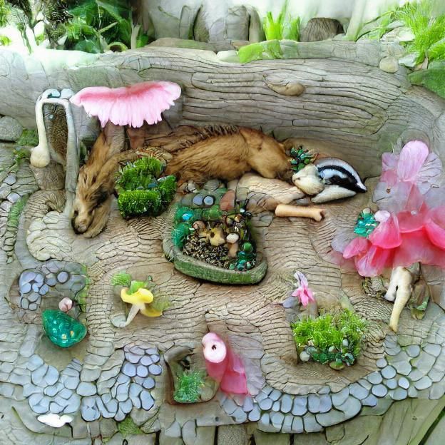 Enchanting Fairy Garden with Sleeping Animal