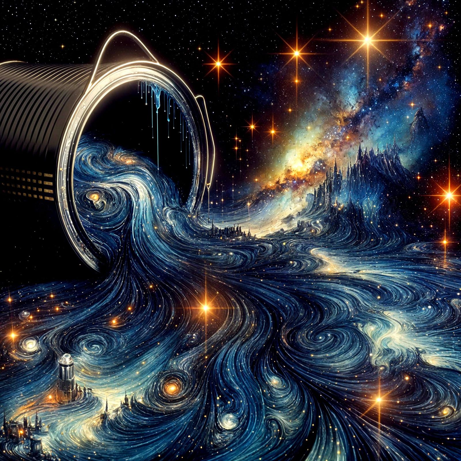 Hyperrealistic Cosmic Canvas: Expressionistic Paint Can Spla...