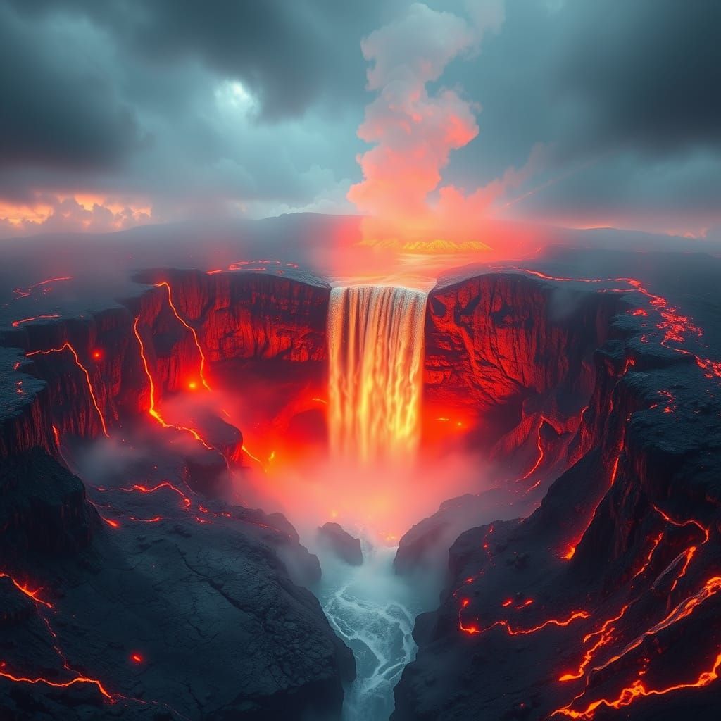 Volcanic Waterfall: Epic Cinematic Digital Painting