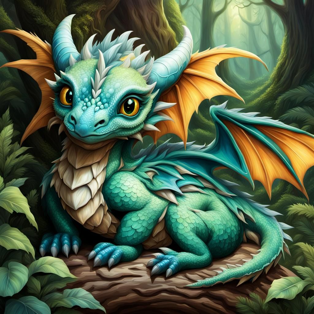 Cute Feathered Dragon in Peaceful Forest