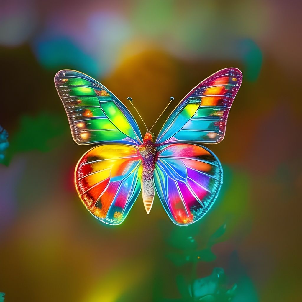 Luminous Butterfly: Multicolored Particle Digital Art