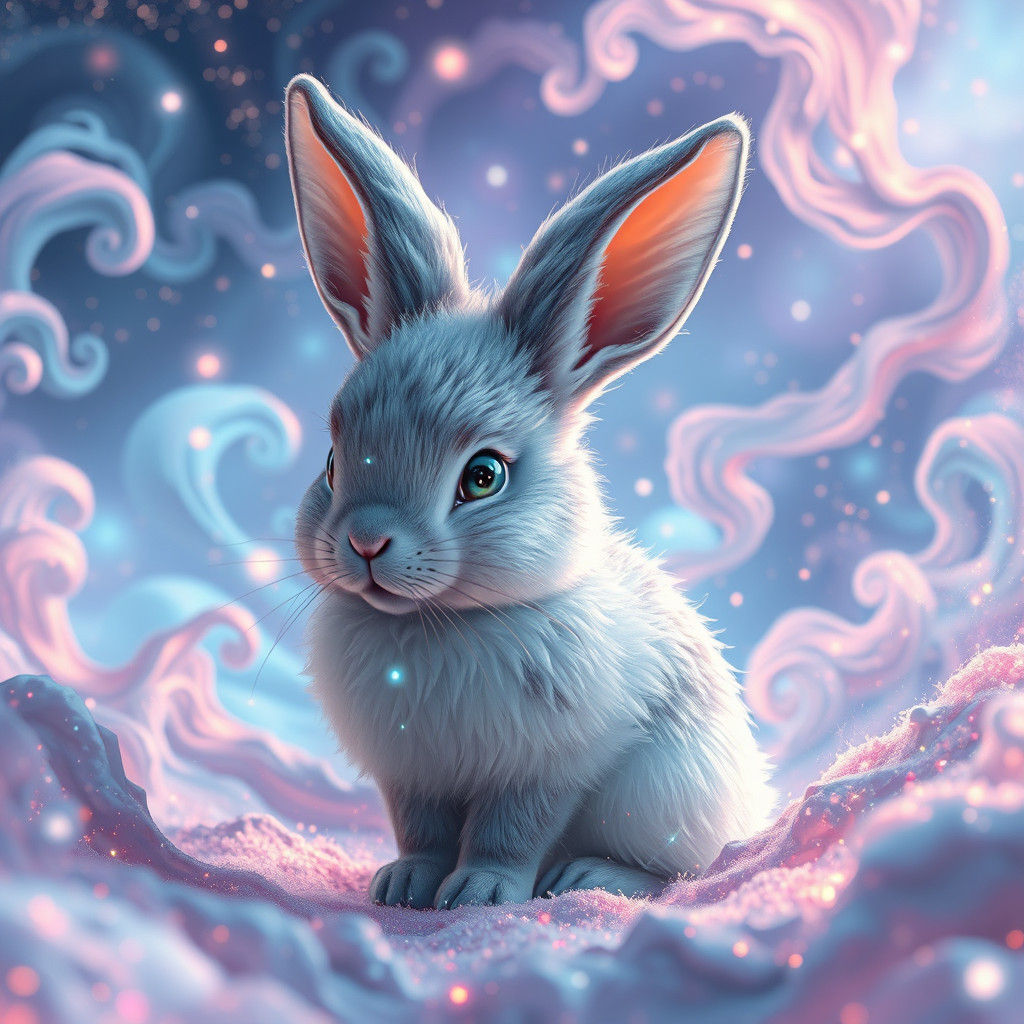 Celestial Bunny in Ethereal Cosmic Landscape
