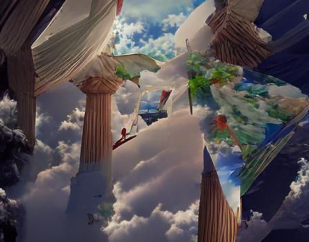 Surreal Sky Picnic in Isometric Neoclassical Style