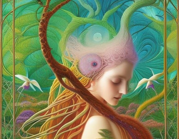 Winged Figure in Warped Sunset Perspective