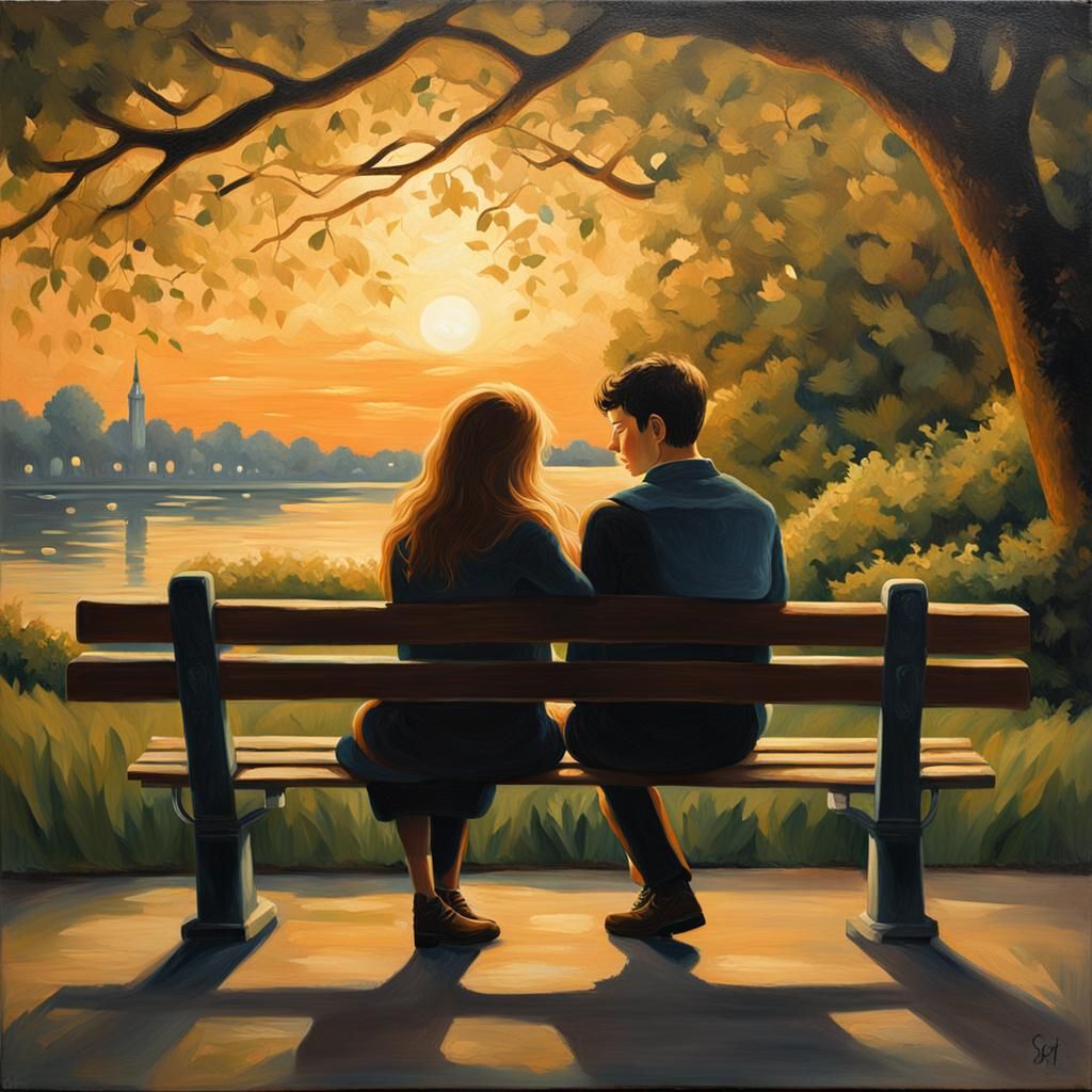 Romantic Couple in Golden Light, Pre-Raphaelite Style