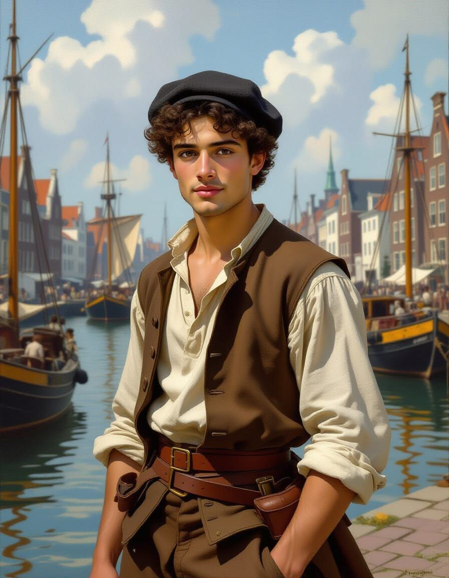Young Man in Amsterdam Harbour, Baroque Style