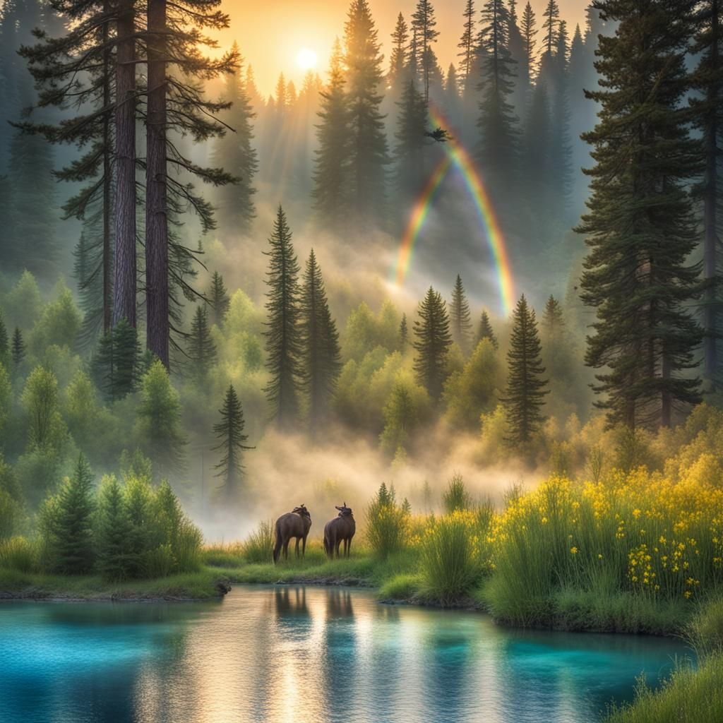 Black Elk Family at Lake: Hyperrealistic Sunrise Scene