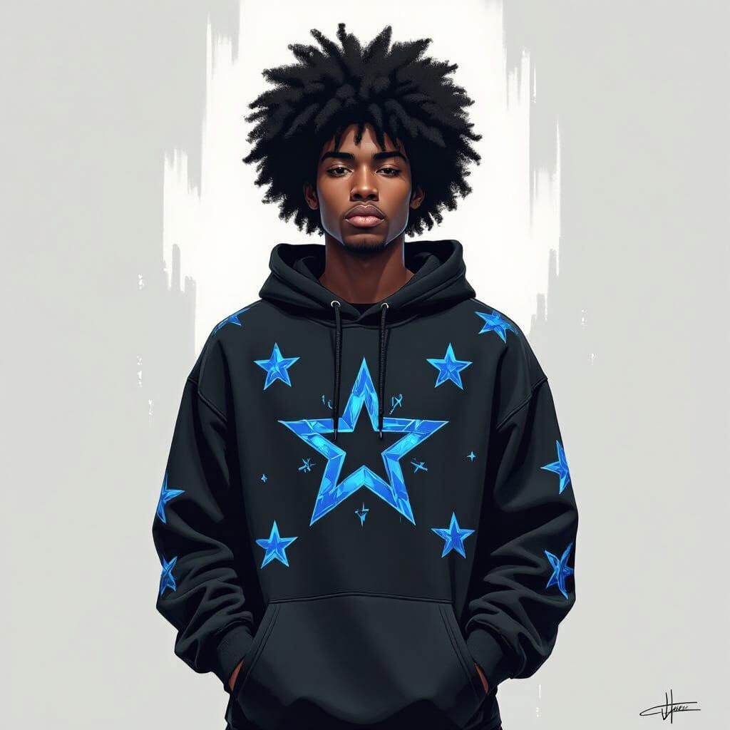 African American Student in Gothic Star Hoodie