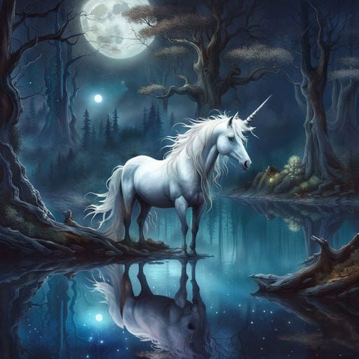 Unicorn Under Starry Night Sky