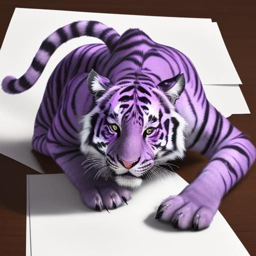 Lilac Tiger Bursting Through Paper Illustration