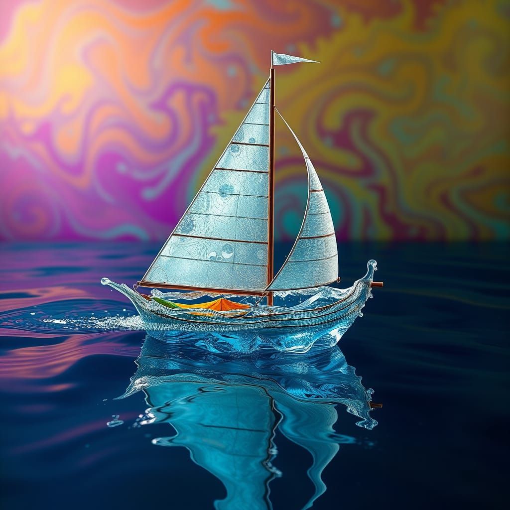 Hyperrealistic Water Sailboat in Vibrant Colors