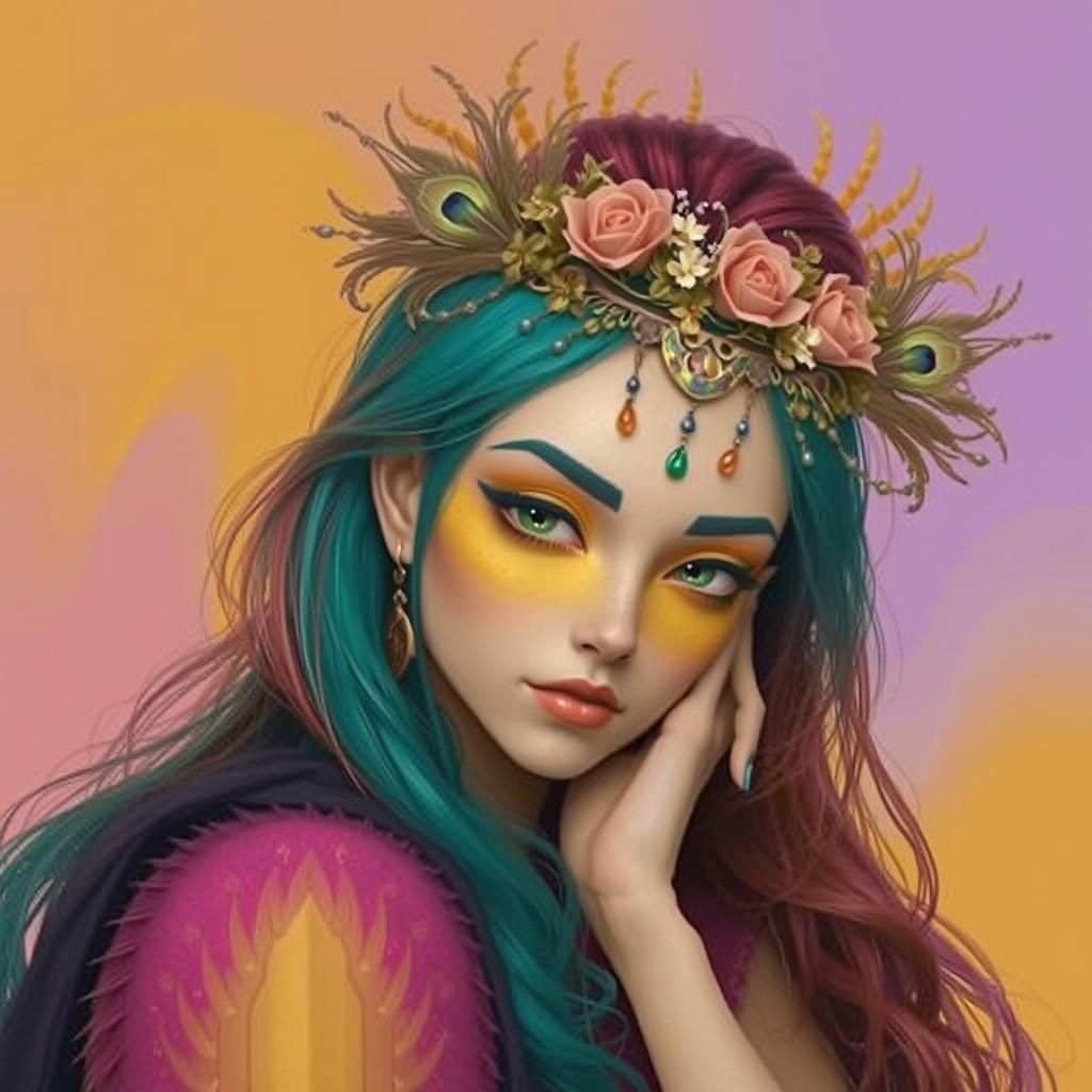 Woman with Peacock Feathers in 3D Digital Art