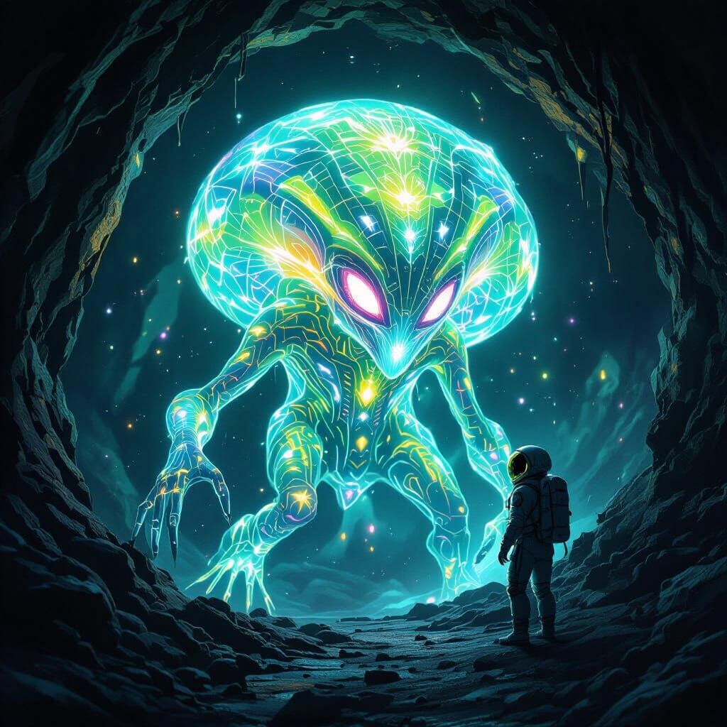 Bioluminescent Alien Life Pulsates in Mysterious Cavern
