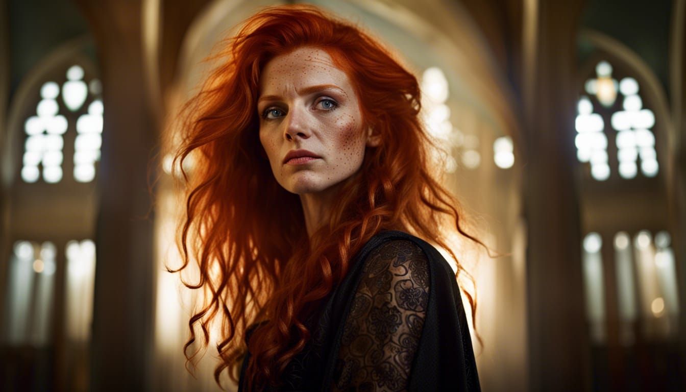 Elegant Redhead Necromancer Portrait with Bokeh