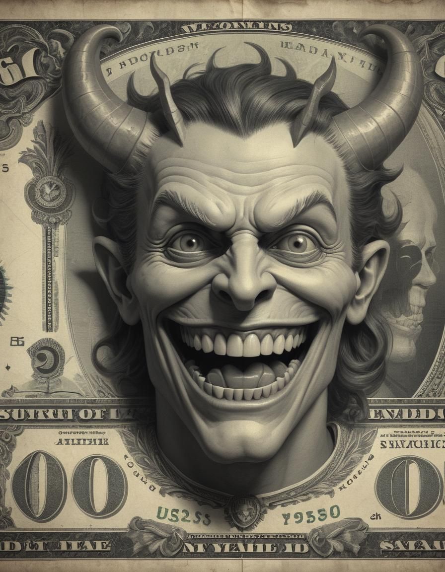 "Six dollar bill with joker on it grinning."
monochromatic, surrealism digital illustration, volumetric lighting, stock ...