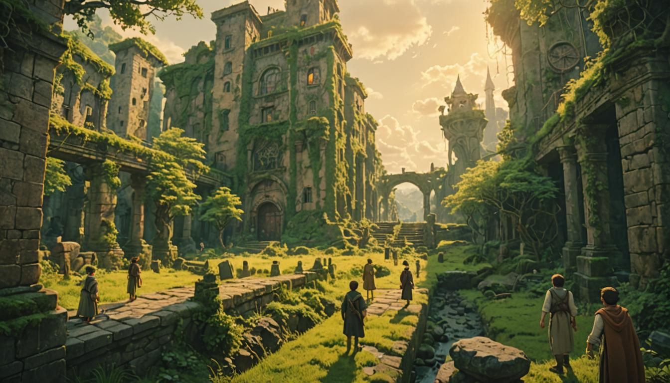 Explorer Discovers Ancient City in Ghibli Style