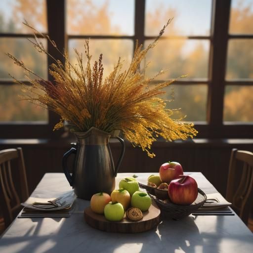 Autumn Still Life with Apples and Heather