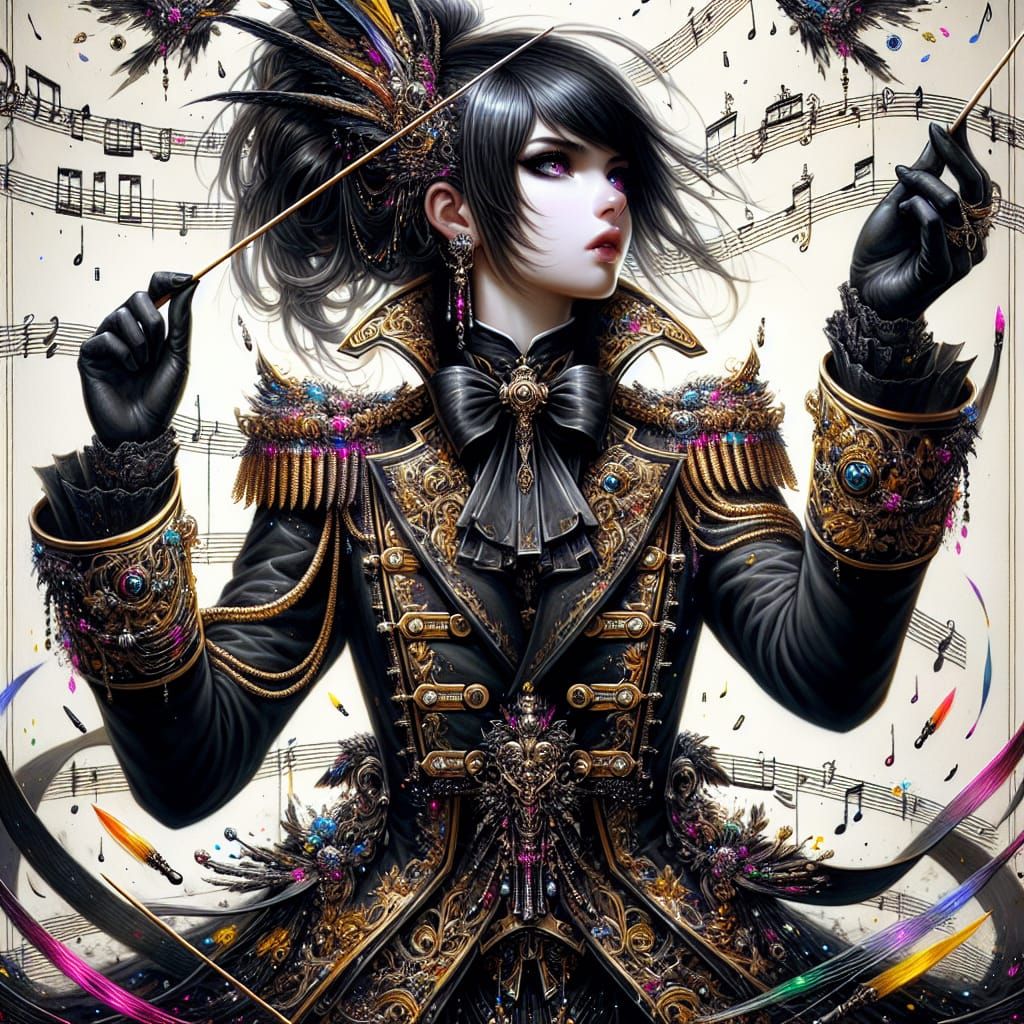 Goth Punk Conductor in Cyberpunk Fantasy Style