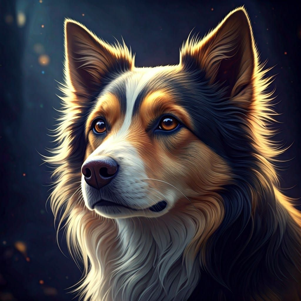 Dog's Loving Gaze in Digital Fantasy Painting
