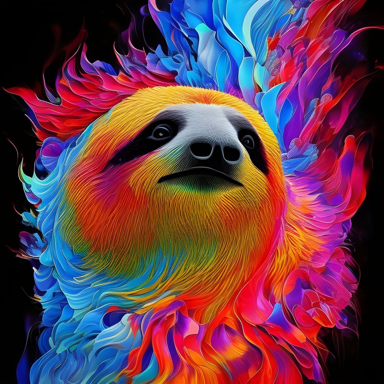 Fiery Sloth Portrait in Digital Gouache