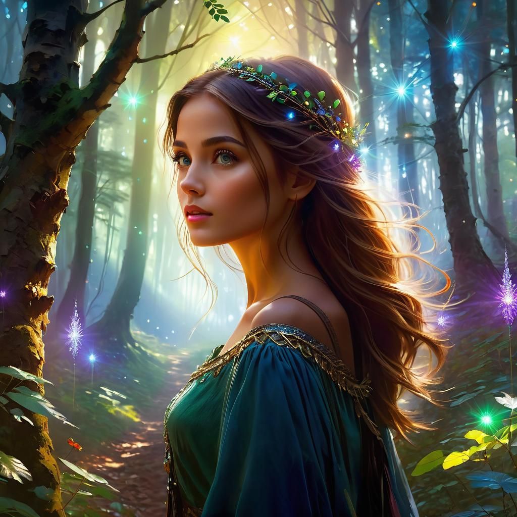 Woman in Magical Forest Matte Painting