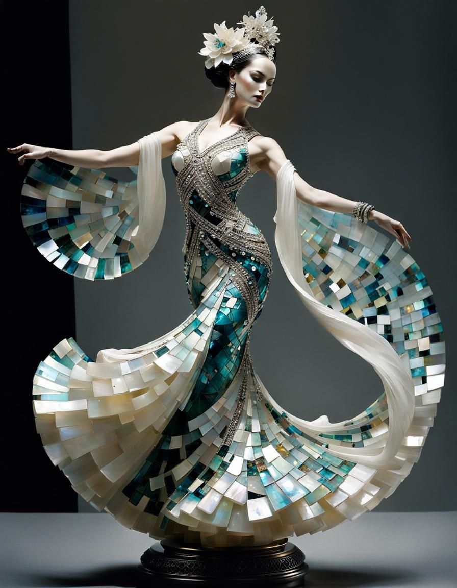 Dancer Figurine in Mother of Pearl and Crystal