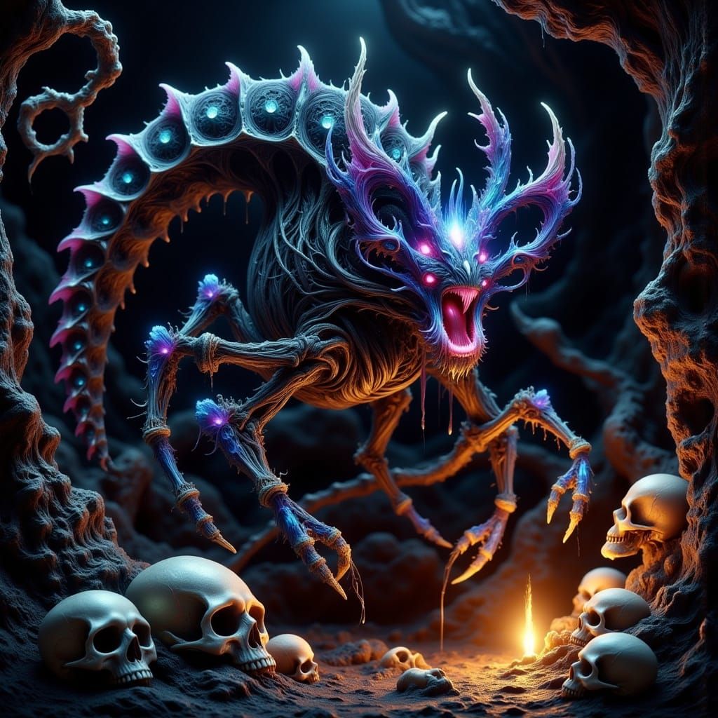 Mystical Scorpion Queen in Dark, Ethereal Cave