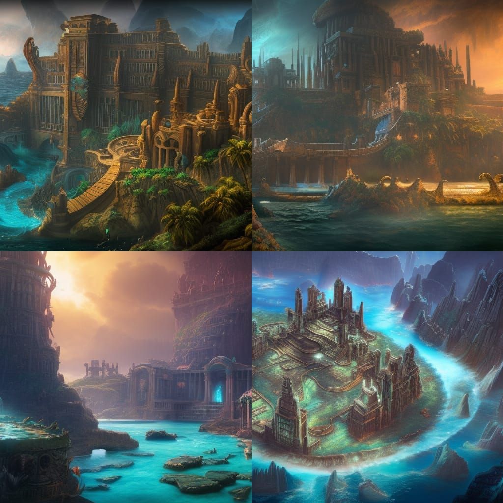 Fantastical Lost City of Atlantis: Detailed Matte Painting