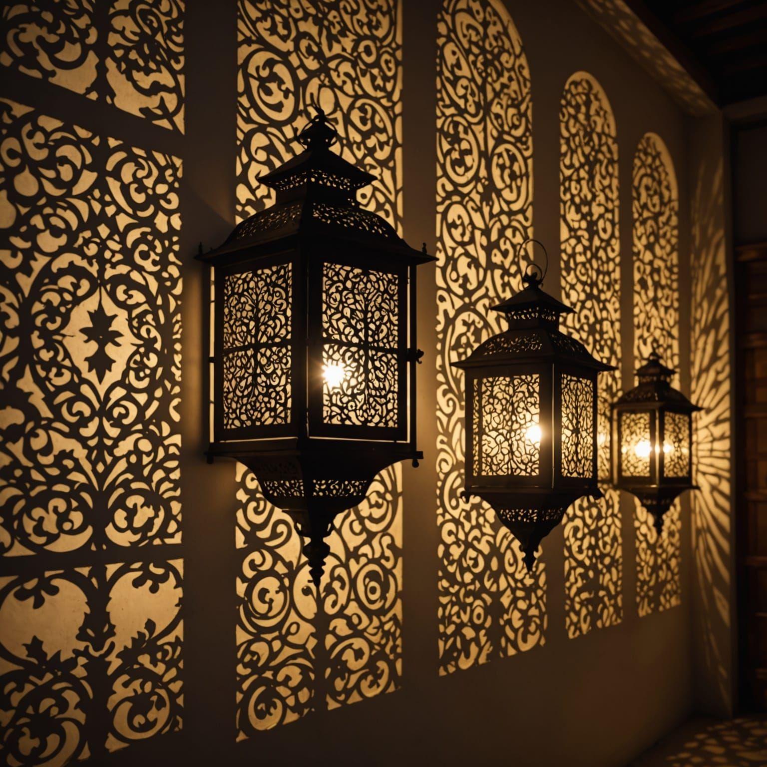 Ornate Metal Lanterns Casting Intricate Shadows