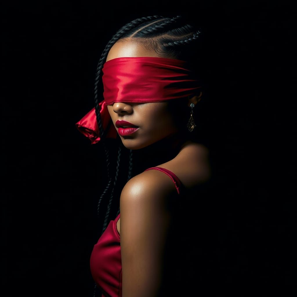 Dramatic Portrait of Blindfolded Woman in Rembrandt Lighting