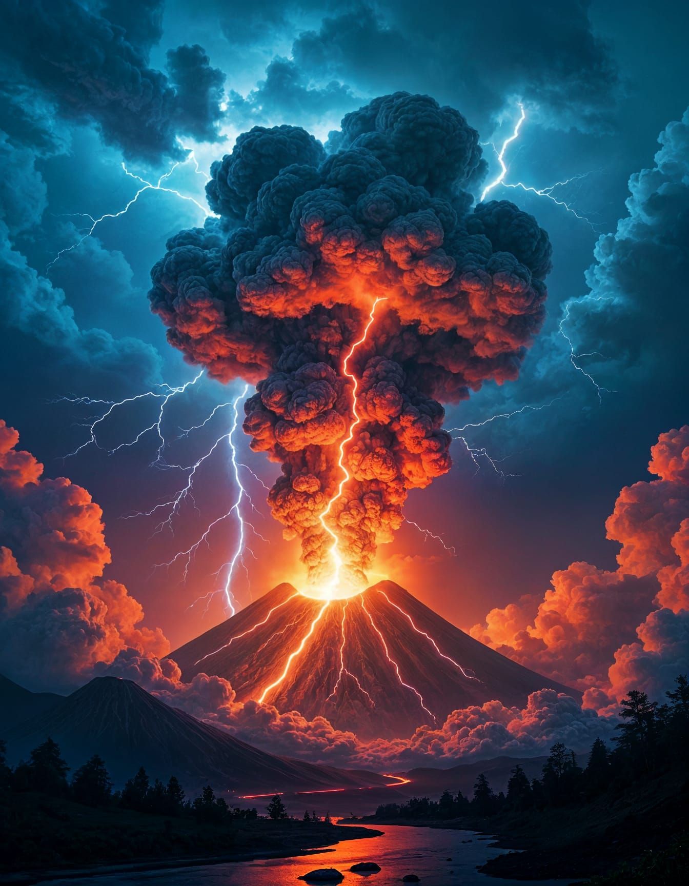 Volcanic Eruption with Lightning in 4K