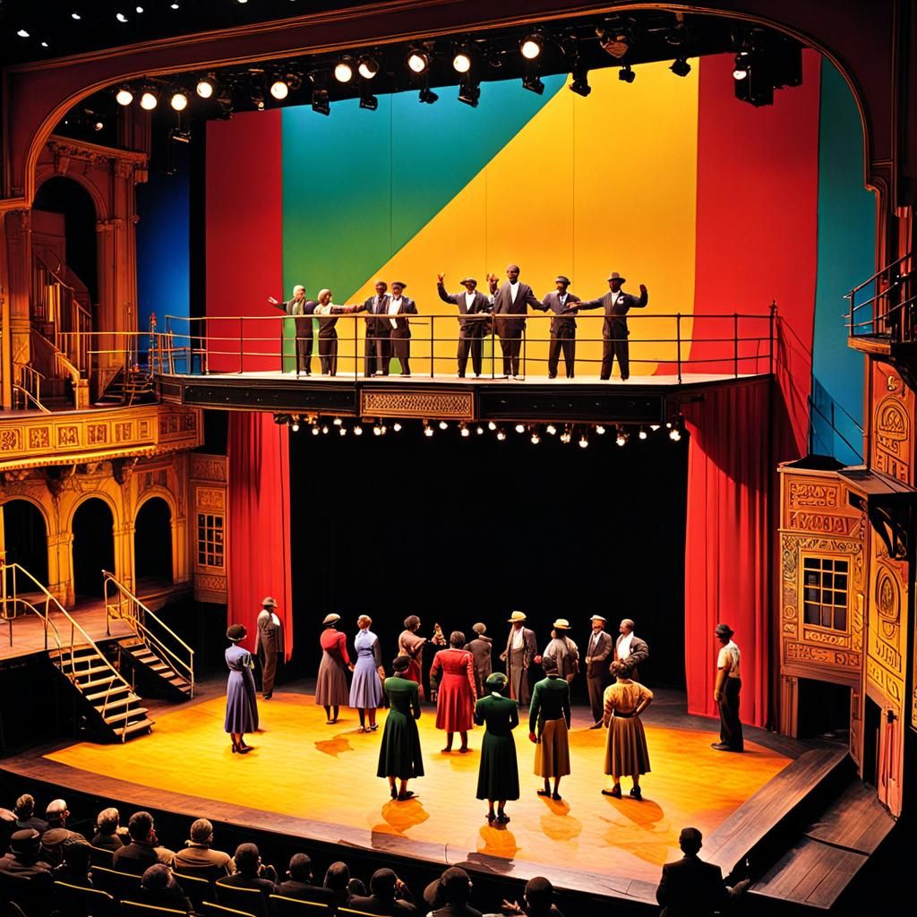 Colorful Stage Scene Inspired by Harlem Renaissance