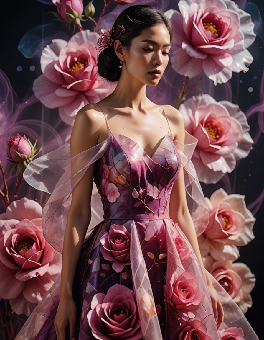 Texas Rose Gown in Abstract Expressionism Style