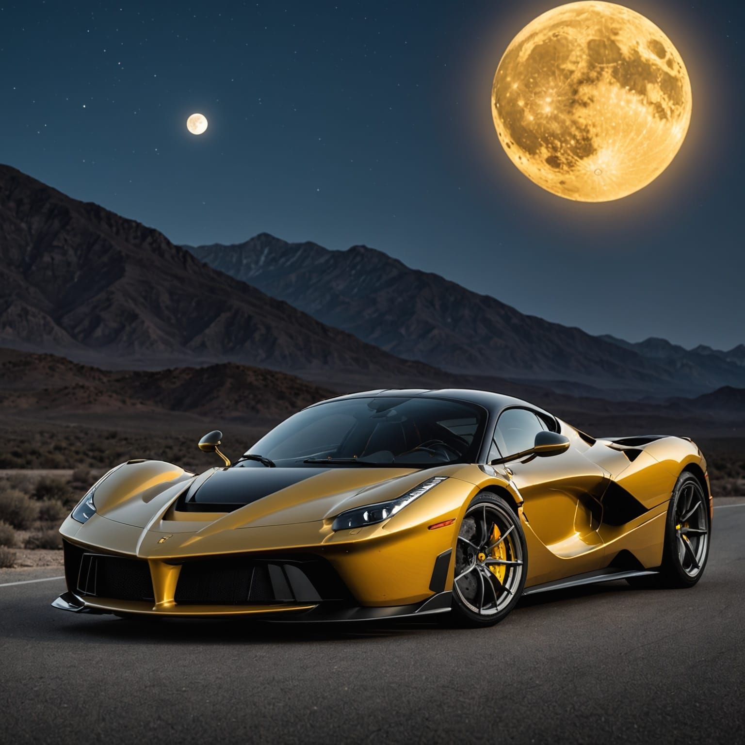 Gold Ferrari LaFerrari With Moon