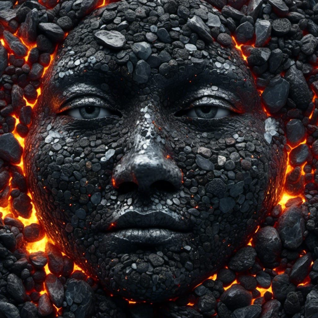 Hyperreal Fire Stone Head Portrait