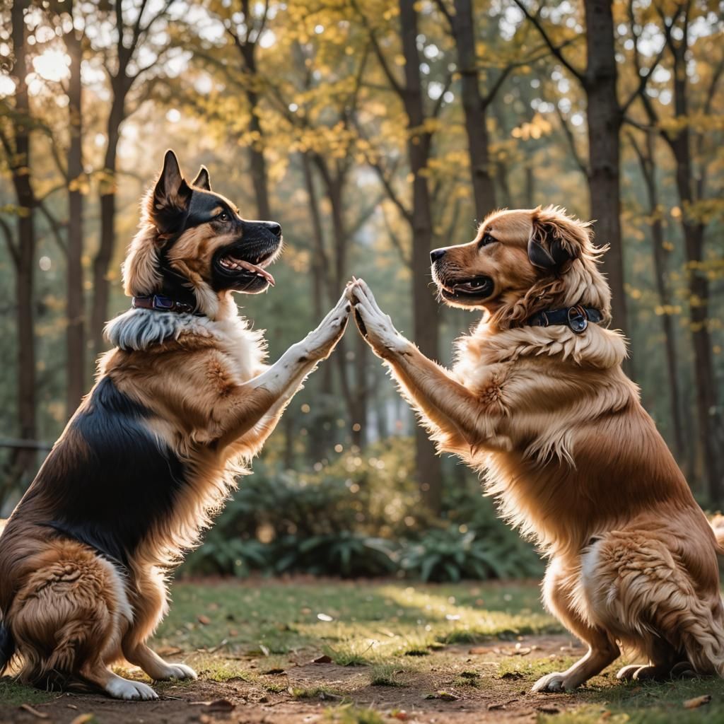 Dogs High Fiving: Professional Photography with Bokeh